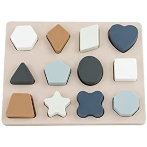 Sunmero Silicone Stacking Toys Silicone Puzzle Board Shape Sorter Sensory Toys for Babies (Khaki)