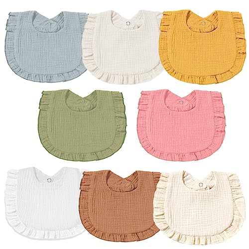 duludulu Muslin Baby Bibs for Baby Girls, Muslin Bibs Drool Bandana Bibs 100% Cotton soft 8 Solid Colors Set Bibs