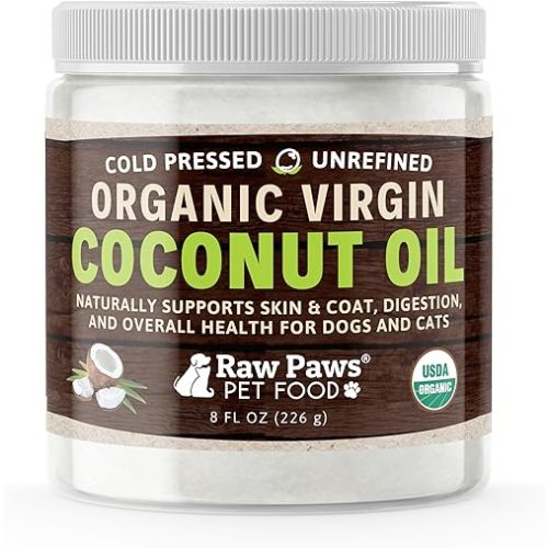 Raw Paws Organic Virgin Coconut Oil for Dogs & Cats, 8-oz - Supports Immune System, Digestion, Oral Health, Thyroid - All Natural Allergy Relief for Dogs - Hairball Relief