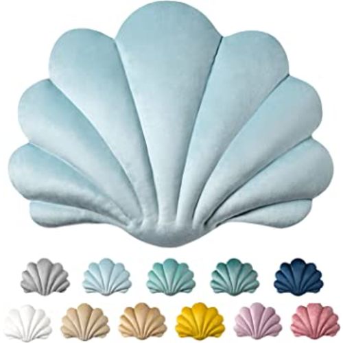 Shell Shaped Accent Throw Pillow, Pack of 1, Light Blue, 18 X 13 inches