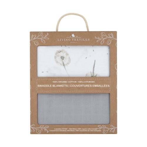 Living Textiles Dandelion 2-Pack Organic Cotton Swaddles, Grey