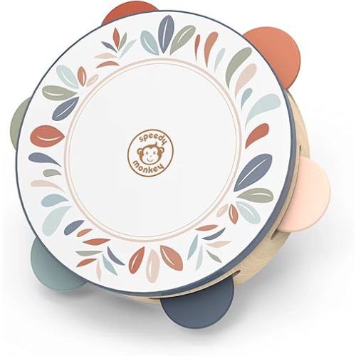 Speedy Monkey 7 Inch Kids Wooden Tambourine with 6 Chrome Jingles | Safe & Fun Musical Instrument for Toddlers, Lightweight Percussion Instrument for Playtime & Early Music Learning