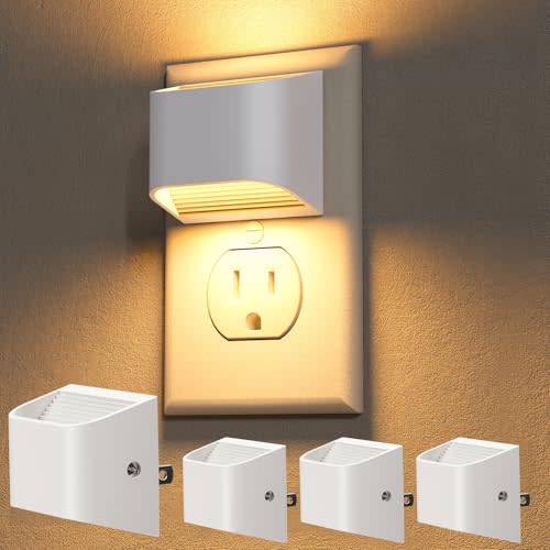 NIORSUN Plug in Night Light, Auto Brightness Sensor Night Light, 3000K Warm White, Ultra-Slim Wall Light for Hallway Bathroom Bedroom Stairs, White, 4 Pack