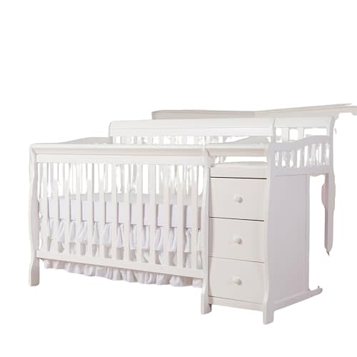 Dream On Me 5 In 1 Brody Convertible Crib With Changer In White, Greenguard Gold Certified, Comes With 1" Changing Pad, Non-Toxic Finish, Made Of Durable Pinewood