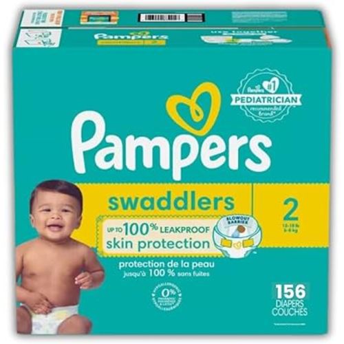 Pampers Swaddlers Diapers - Size 2, One Month Supply (156 Count), Soft Disposable Baby Diapers