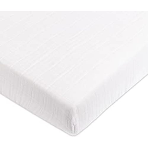 Babyletto 100% Organic Cotton Mini Crib Sheet, GOTS-Certified, Fitted 360°, Ultra-Soft and Breathable Muslin - Plain White