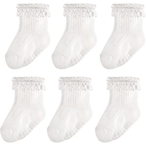 Baby Girl Ruffle Socks Non Slip Grip Socks Toddler Girls Cute Cotton Frilly Ankle Grippy Sock Newborn Infant Kids