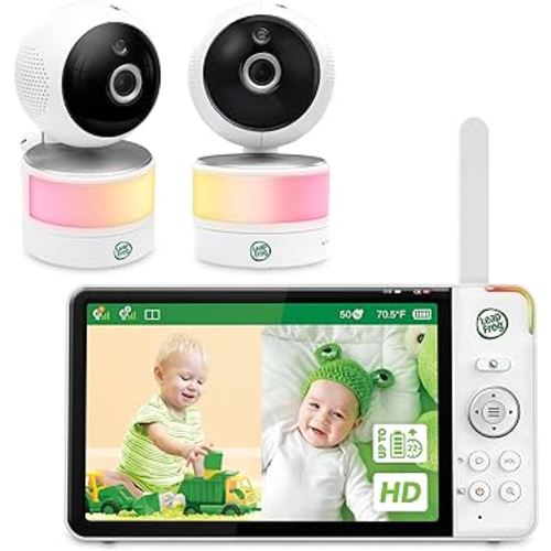 LeapFrog LF920-2HD 7" Video Baby Monitor with 2 Cameras and Audio, Full Color 360 Degree Pan & Tilt Split-Screen Color Night Vision, Night Light, Soothing Sounds and Temperature/Humidity Sensor