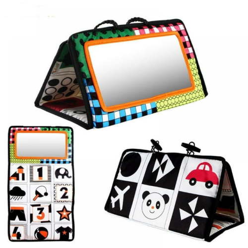 Tummy Time Floor Mirror, Double High Contrast Activity Developmental Black and White Baby Toys for Infants Newborn Boys and Girls Sensory Toy 0 3 6 12 Month Toys