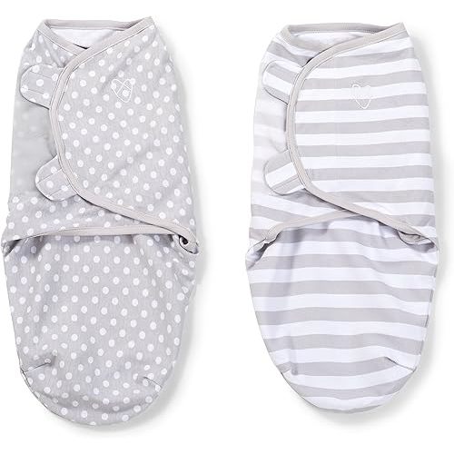 SwaddleMe Original Swaddle – Size Small, 0-3 Months, 2-Pack (Grey Dot Stripe)