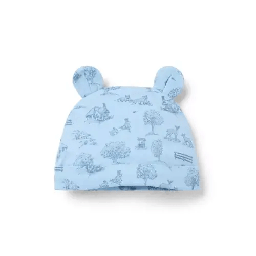 Baby Bella Blue Woodland Toile Baby Woodland Toile Bear Ear Beanie by Janie and Jack