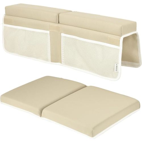 Baby Bath Kneeler and Elbow Rest Pad Set - Thickest Bathtub Kneeler Pad with Memory Foam and Bath Toys Organizer - Ideal Bath Kneeling Pad for Bathing Baby - Relieve your Knees and Elbows (Beige) - Standard