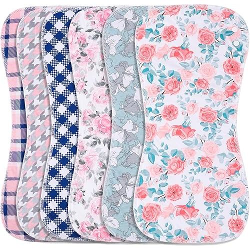 Baby Burp Cloths & Baby Bibs 2-in-1 Design Large Size 3 Layers Thicken 100% Cotton Super Absorbent and Soft Baby Spit Up Burping Rags Baby Burp Cloth Set for Girls 6 Pack