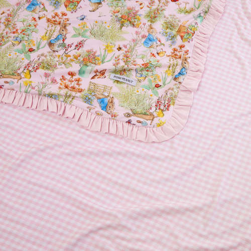 Peter Rabbit™ Garden & Garden Gingham Pink Ruffled Luxette Patoo® Blanket