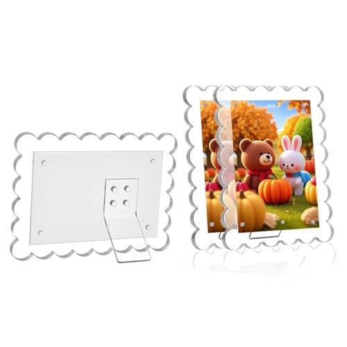 NEUREGY 3 PACK 5 x 7 Picture Frame, Acrylic Clear Scalloped Photo Frame with Magnetic Holder for Vertical and Horizontal, Magnetic Picture Frames for Refrigerator and Desktop Display