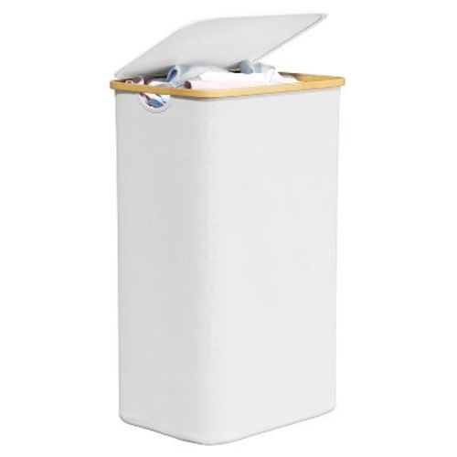 29 Gallon Laundry Hamper With Lid Features Bamboo Handle,white
