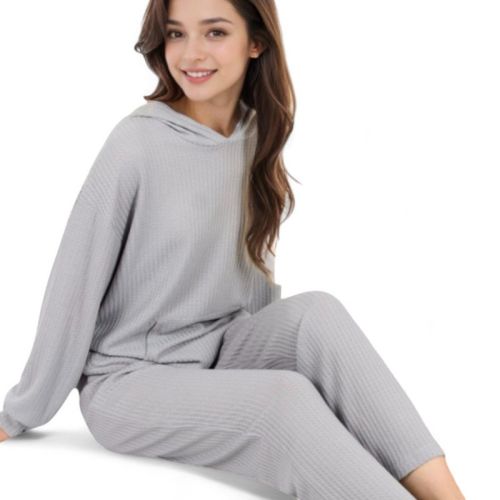 Anna-Kaci Lounge Women's Waffle Knit Hoodie Lounge Set with Front Pocket and Relaxed Fit Pants
