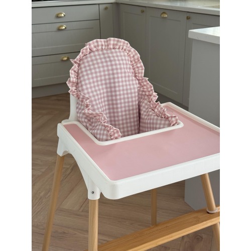 Blush Gingham Ruffle High Chair Cushion Cover - Fits Ikea Antilop