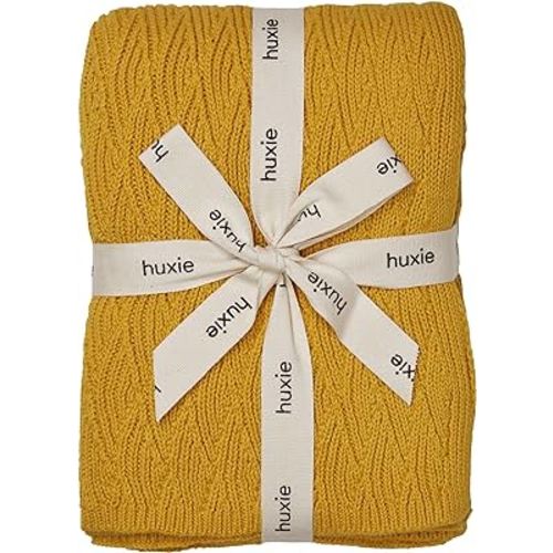 Knitted Organic Cotton Baby Blanket- Swaddle Blanket, 30" x 40" Soft Receiving Blanket for Newborn (Waves-Yellow)