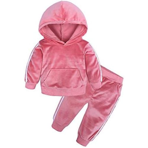 Kids Tales Boys Girls 2Pcs Velvet Hooded Tracksuit Toddler Kids Fleece Hoody Top + Sweatpants Sweatsuit Outfits Set