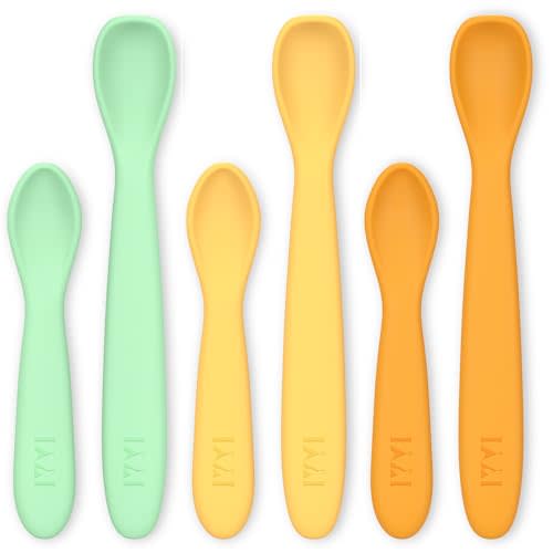 Silicone Baby Spoons, Baby Spoons Self Feeding 6 Months, Infant Spoons for First Stage, Toddler Spoons, Training Spoon Set, Baby Utensils Feeding Supplies, Dishwasher Safe & Boil Safe (Neutral Color)