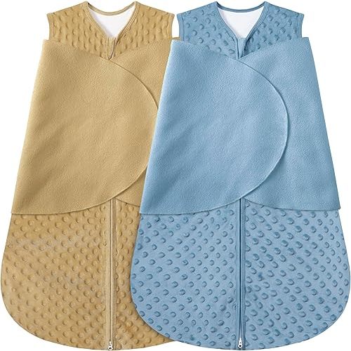 Fleece Newborn Sleep Sack Baby Swaddle,3-Way Adjustable Wearable Blanket,2 Pack Fleece Swaddling Sleeping Bag TOG 2.0, (Brown & Dark Green, 3-6 Months)