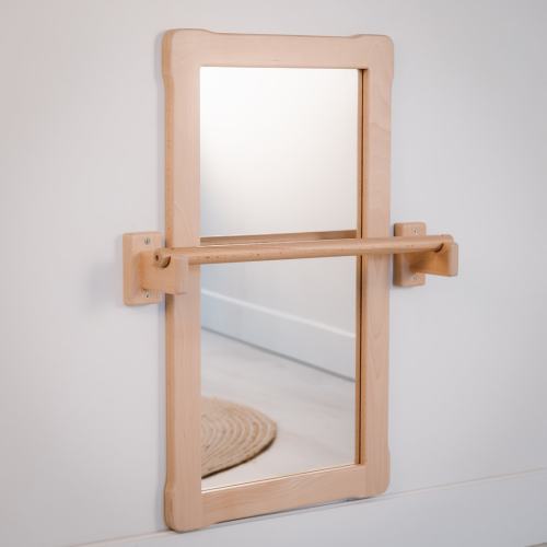 Montessori BIG Mirror with SHORT Pull up Wooden bar, Gift For Kids Baby registry item