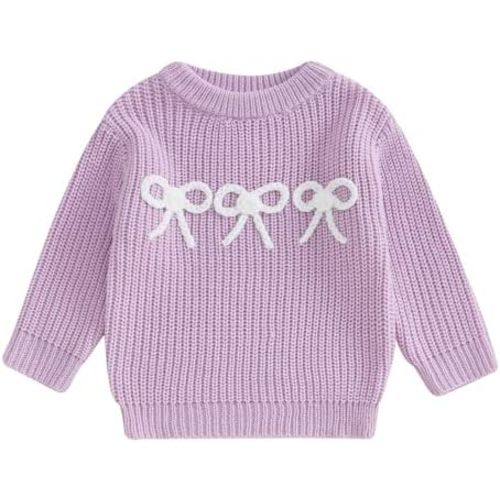 Baby Girl Knit Sweater Cute Bow Chunky Knitted Pullover Sweatshirt Toddler Girls Fall Winter Clothes