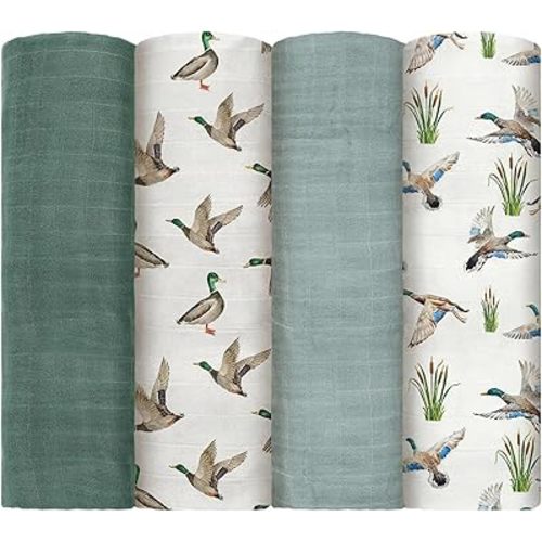 Oudain 4 Pcs Mallard Duck Muslin Swaddle Blankets Mallard Duck Crib Bedding Set Baby Blanket for Boys Girls 47 x 43 Inches Baby Blanket Neutral Swaddle Wrap 70% Rayon and 30% Cotton for Unisex Newborn