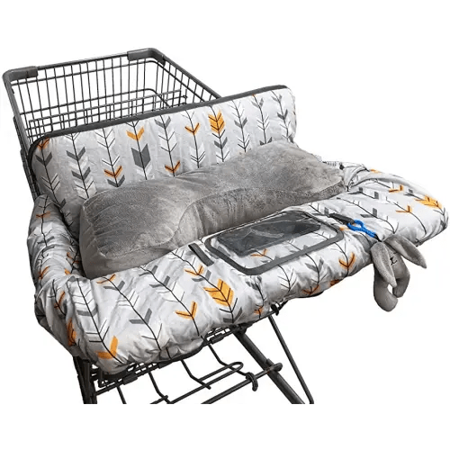 Shopping Cart Cover for baby with pillow- minky Bolster Positioner and Cellphone Holder, High Chair Cover for Boy Girl,Infant Grocery Cart Cushion Liner with pillow