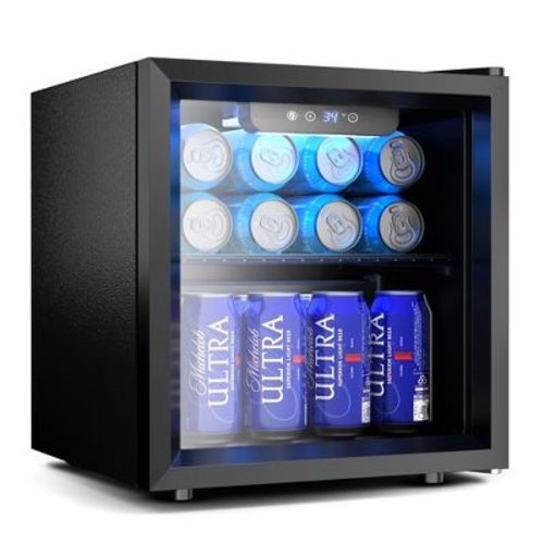 Simzlife 55 Cans Mini Beverage Refrigerator & Portable Beverage Cooler with Double Glass Door, Small Fridge for Home/Office/Bar,Black