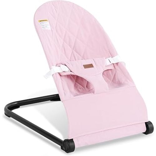 Baby Bouncer,Baby Bouncer Seat,Portable Infant Bouncer with 3-Point Safety Harness,Ergonomic Bouncy Seat, Newborns Bouncer for Babies 0-6 Months up to 20lbs,ASTM-Certified(Pink)