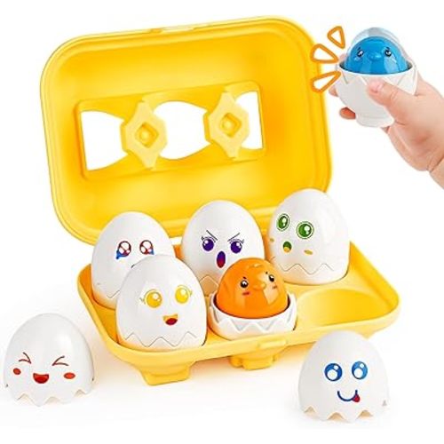 CPSYUB Toddler Matching Eggs Toys - Color Shape Sensory Sorting Toys for Toddler 1-3, Easter Montessori Learning Fine Motor Skills Travel Bingo Puzzle Games Birthday Gifts for Baby Boys Girls