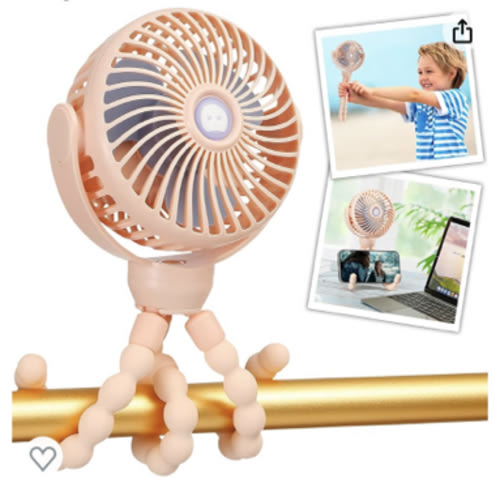 snawowo Mini Portable Baby Stroller Fan, Battery Operated Clip on Fan, Rechargeable 360° Rotate Flexible Tripod Handheld Cooling Fan for Car Seat Crib Treadmill Travel（Pink）