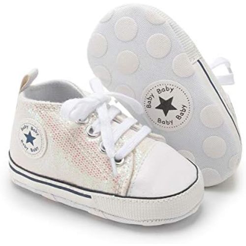 KIDSUN Unisex Baby Boys Girls High Top Sneaker Soft Anti-Slip Sole Newborn Infant First Walkers Canvas Denim Shoes