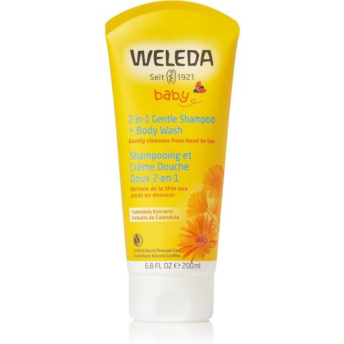 Weleda Baby Calendula 2-in-1 Gentle Shampoo and Body Wash, 6.8 Fluid Ounce, Plant Rich Cleanser with Calendula and Sweet Almond Oil