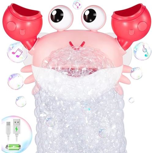 Gigilli Crab Baby Girl Bath Toys, Rechargeable Bath Bubble Machine for Toddler, Automatic Shower Bathtub Bubble Maker with Music Control for Kids Ages 1-3 6-12 12-18 Months 1st Birthday Gifts