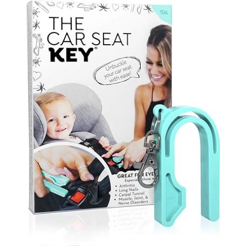 The Car Seat Key - Original Car Seat Key Chain Buckle Release Tool - Easy Unbuckle Opener Aid for Nails, Parents, Grandparents & Older Children by NAMRA Made in USA (Teal)