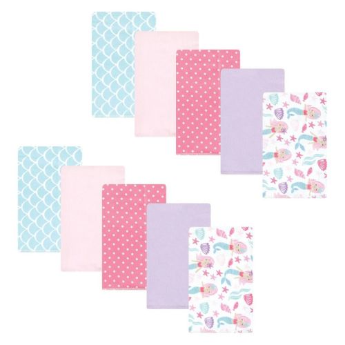 Hudson Baby Infant Girl Cotton Flannel Burp Cloths, Mermaid, One Size