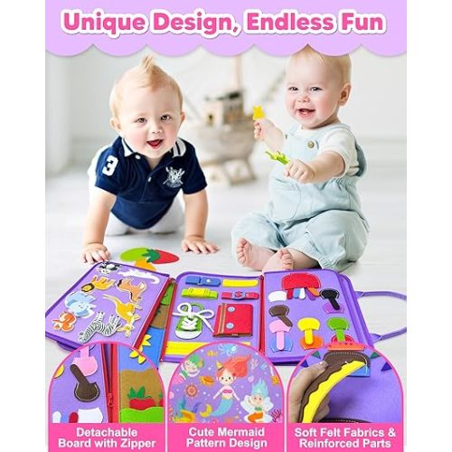 Exorany Busy Board Montessori Toys for Toddler Boy Girl Birthday Gifts, Busy Book Sensory Learning Toys for Toddlers, Toddler Airplane Car Travel Toy Educational Activities
