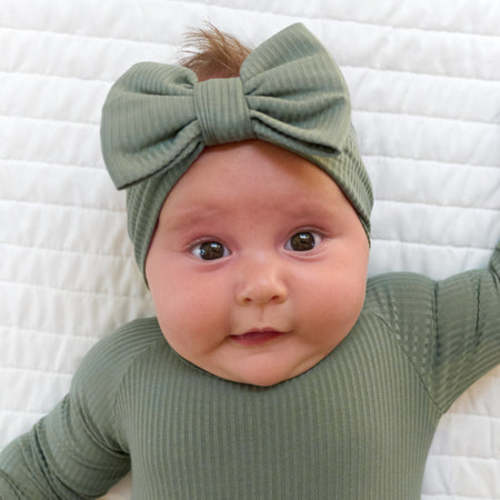 Moss Ribbed Luxe Bow Headband