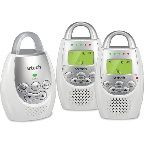 VTech DM221-2 Audio Baby Monitor with up to 1,000 ft of Range, Vibrating Sound-Alert, Talk Back Intercom, Night Light Loop & Two Parent Units, White - Monitor with Two Parent Units