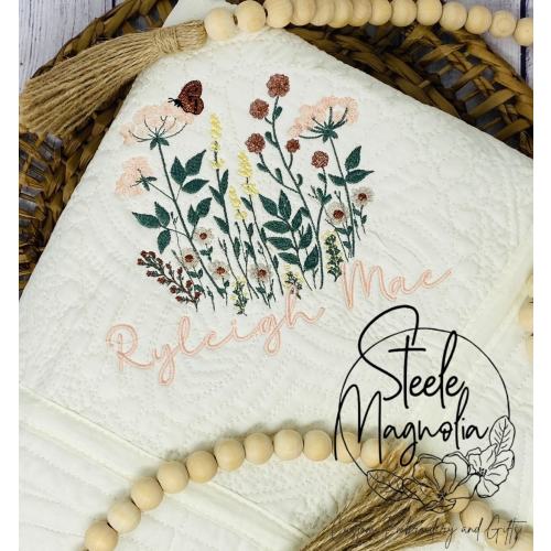 Wildflower Butterfly Baby Heirloom Embroidered Name Quilt Personalized Baby Blanket Flower Baby Shower Girl Floral Nursery Custom Quilt