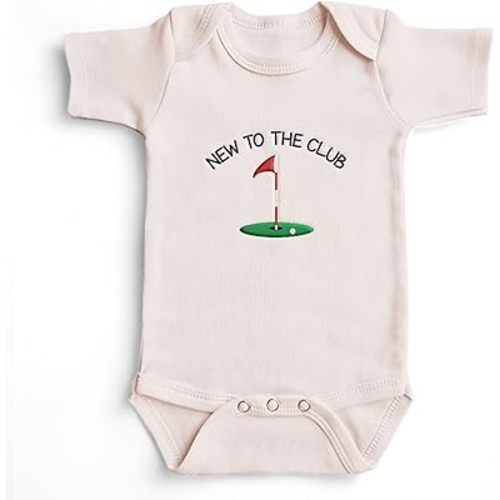 Embroidered New To The Club Baby Bodysuit - Embroidered Golfer Newborn Gift, Daddy's Golfing Buddy, Pregnancy Announcement (Cream, White, Black, Grey, Mauve, 0-3m-12m)