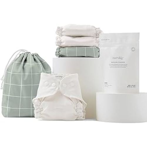 Esembly Cloth Diaper Try-It Kit, Starter Gift Set, includes 3 Organic, Reusable Diapers Inners, 1 Stylish Outer, Patented Detergent & Wet Bag - Earth-Friendly Diapering, Lattice, Size 1 (7-18lbs)