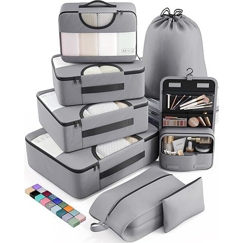 Veken 8 Set Packing Cubes for Travel Essentials, Suitcase Organizer Bags Set for Luggage, Road Trip Travel Accessories in 4 Sizes (Extra Large, Large, Medium, Small)