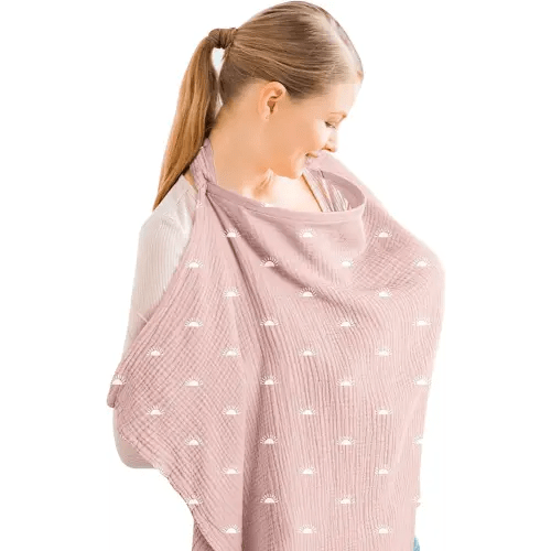 Konssy Muslin Nursing Cover for Baby Breastfeeding, Breathable 100% Cotton Breastfeeding Cover with Rigid Hoop for Mother Nursing Apron, Multi-use Carseat Canopy