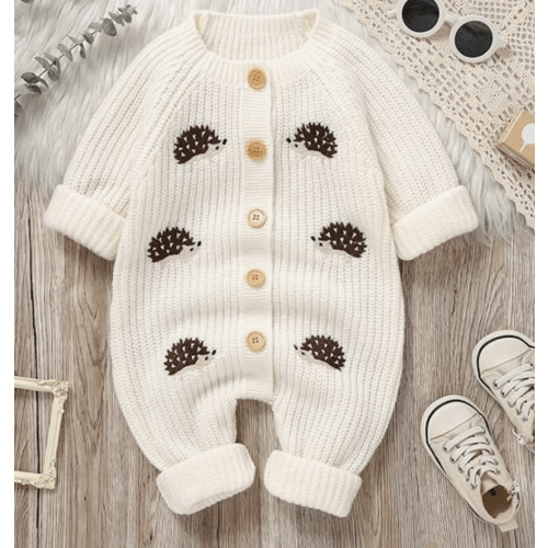 Hedgehog Knitted Sweater Romper Long Sleeve Button Jumpsuit Warm Winter Clothes
