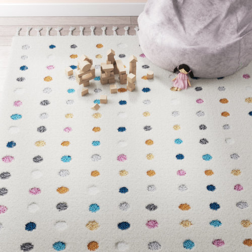 Mack & Milo™ Weishaar Polka Dot Tasseled Shag Kids Nursery Ivory Rug & Reviews | Wayfair