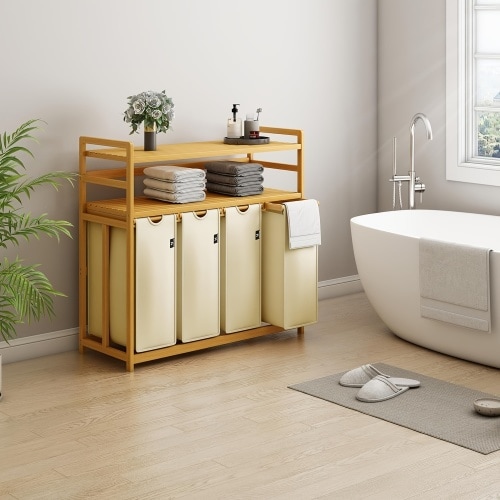 Laundry Baskets, 2 Shelves, Extendable Laundry Bags, Bamboo Laundry Boxes, Laundry Baskets, And Bamboo Laundry Sorting, Shelf Baskets